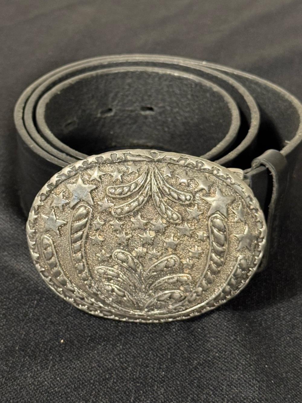 Paul Smith England Leather Belt 36/90 Ornate Silver Buckle